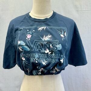 Vans panther jungle print cropped elastic band tee shirt blue/gray size large